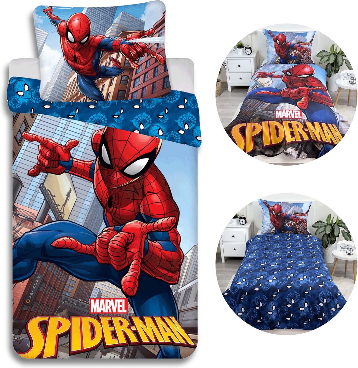 SpiderMan Beddengoed Set met rits, katoenen beddengoed 140x200 cm, Oeko-Tex
