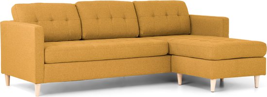 Mars 3-zitsbank met chaise longue links stof kerriegeel.