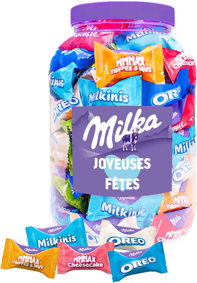 Milka Favourites chocolademix voor Kerst "Joyeuses Fêtes" - Toffee & Nut, Oreo, Cheesecake & Milkini - 5 smaken - chocolade kerstcadeau - 1000g