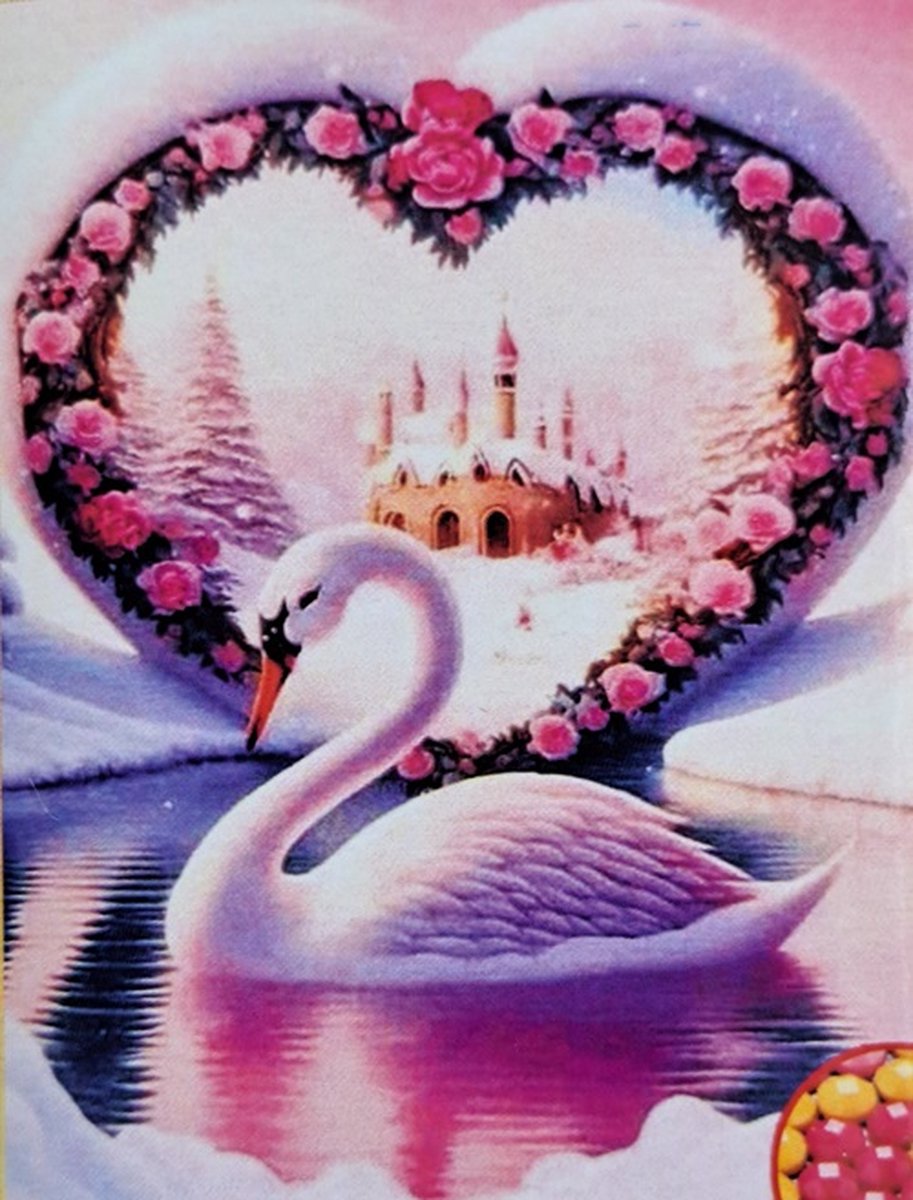 Denza - Diamond painting zwaan met hart 40 x 50 cm volledige bedrukking ronde steentjes-direct leverbaar - kasteel