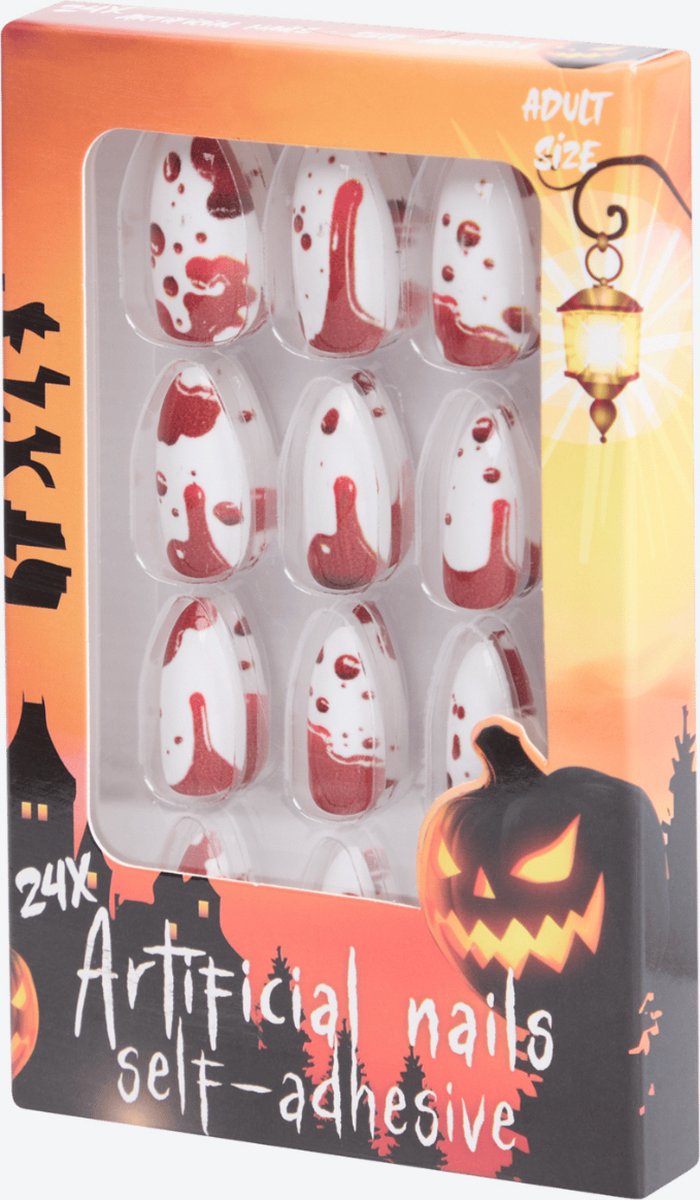 Goedkoopste Halloween kunstnagels - zelfklevende plaknagels - bloed - 24 stuks