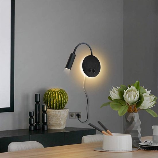 Lampe De Lecture à Col De Cygne LED - Applique Murale Chevet 3-en-1 Avec USB, Interrupteurs Indépendants Et Rotation 360° (Noir)