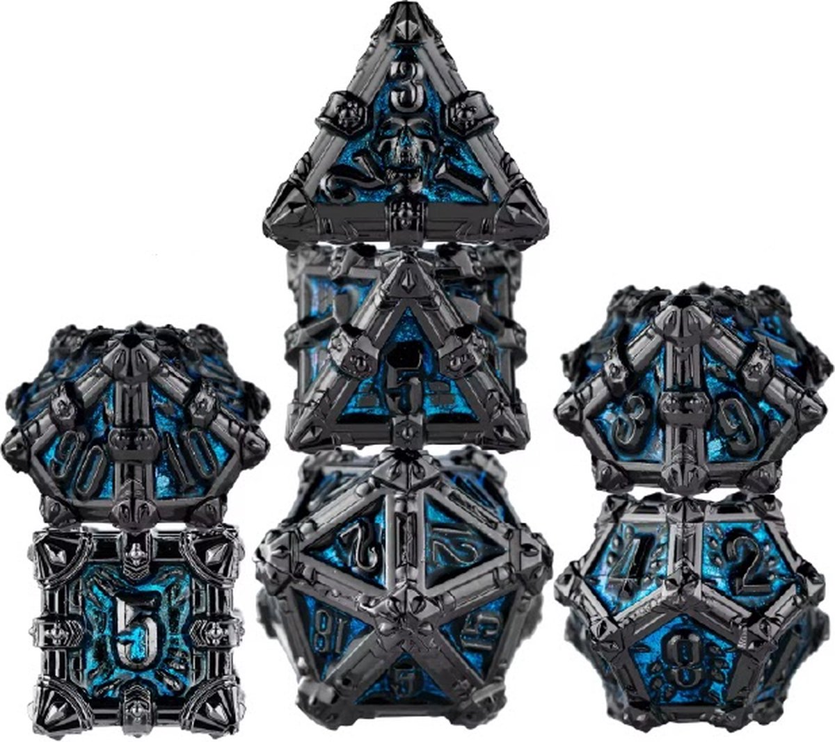 Lapi Toys - Dungeons and Dragons dobbelstenen - DnD Dice - Polydice - Dobbelstenen Dungeons Dragons - Metal dice - Metalen Dobbelstenen - DnD Dice Set - 1 set (7 stuks) - Metaal - Blauw