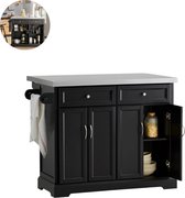 Bol.com LBB Keukeneiland - Verplaatsbaar - Keukenkast - Dressoir - Organizer - Kasten - Metalen Werkblad - 4 Deuren - Zwart aanbieding