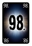 Kaart met het cijfer 98, omringd door 86'en, met een lichtflits.
