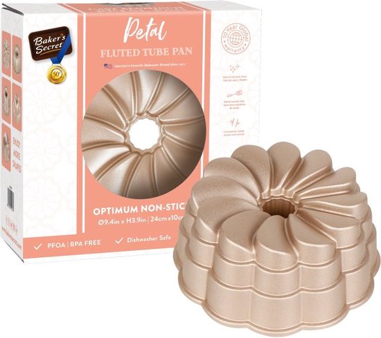 Erreke Tulbandvorm, Tulband Bakvorm, Bakvorm, Taartvorm, Gelijkmatige bereiding, Dubbele anti-aanbaklaag, Zeer duurzaam gegoten aluminium, Roségoud, 24 cm diameter, 2 liter inhoud, Cascade