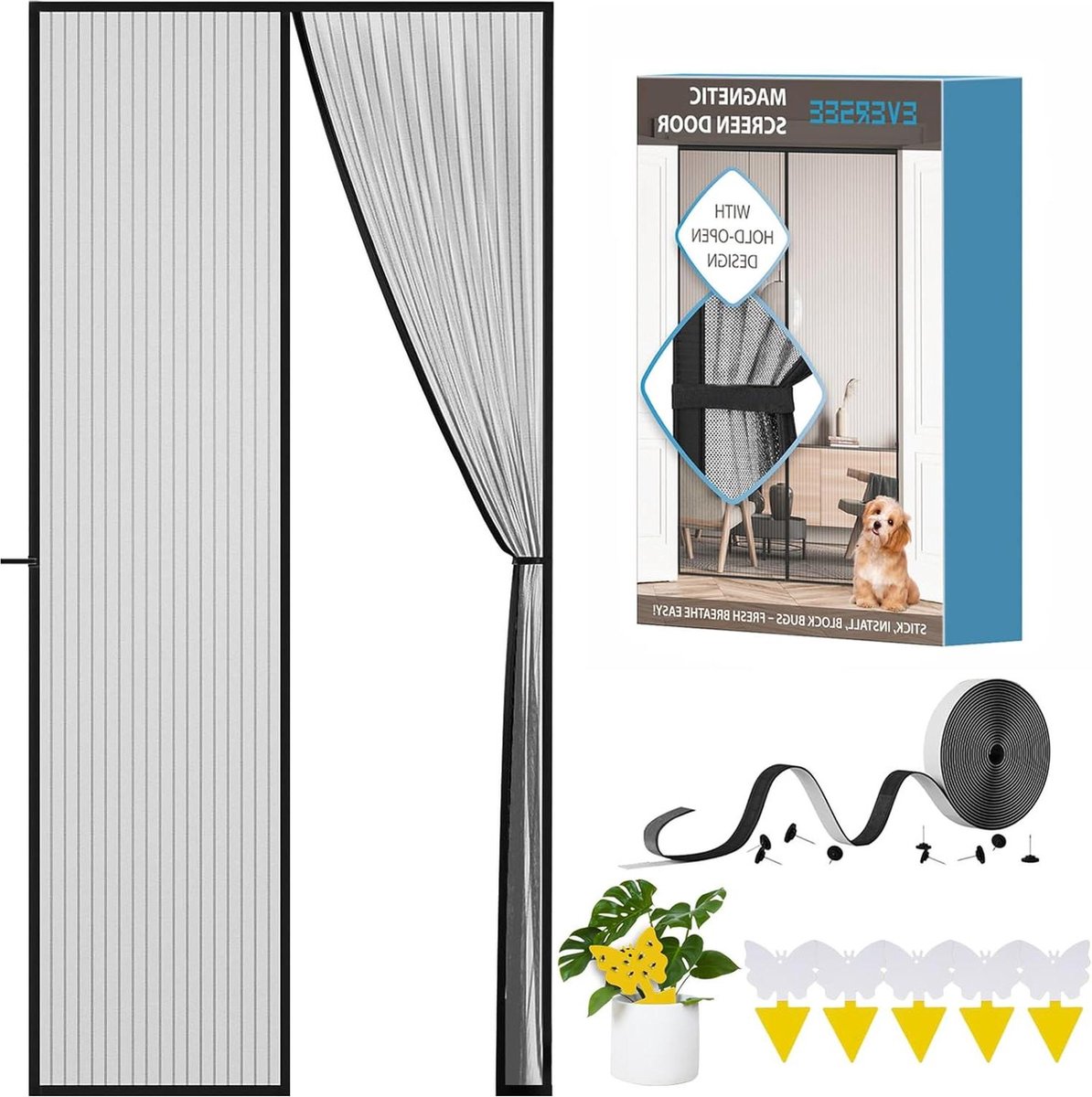 Vliegengordijn Magnetisch Vliegengaas Balkondeur 90 x 210 cm - Zonder Boren - Bonus Gele S
