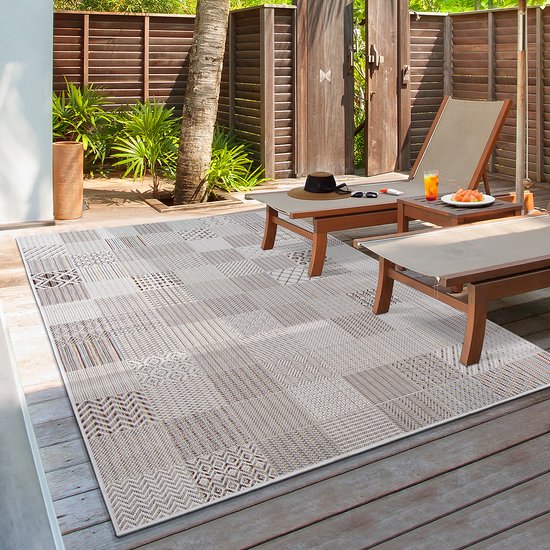le tapis Lagos tapis d'extérieur robuste, moderne, résistant aux intempéries et aux UV, pour balcon, terrasse et véranda, mais également adapté à la cuisine, tissé à plat, crème, 160 x 230 cm