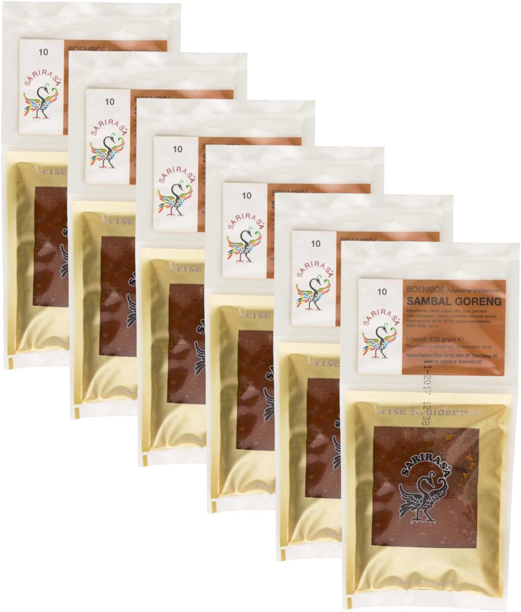 Sarirasa® | 6 x 100 gram Sambal Goreng Boemboe | Aziatische kruidenmix | nr 10 | Glutenvrij