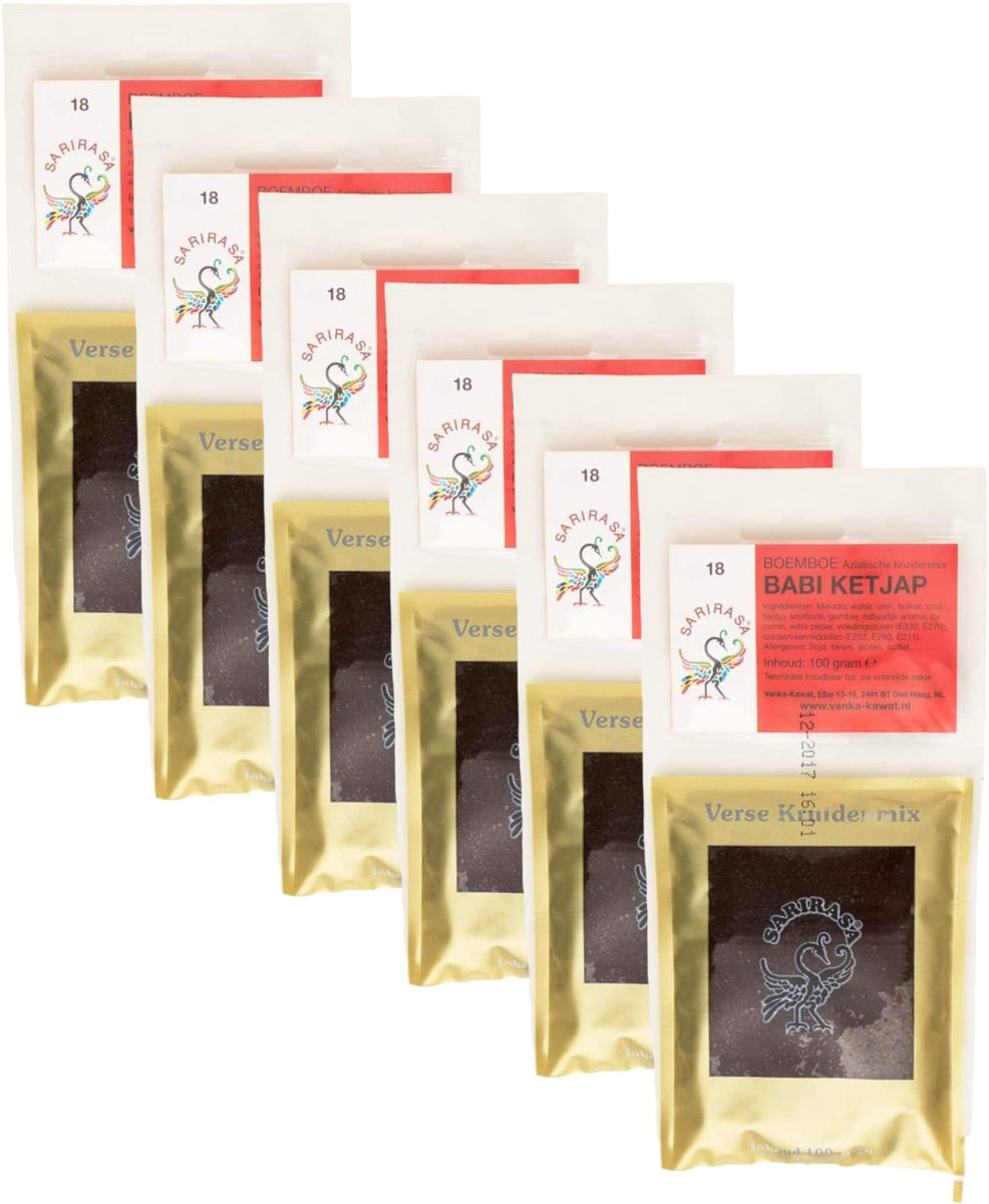 Sarirasa® | 6 x 100 gram Babi Ketjap Boemboe | Aziatische kruidenmix | nr 18 | Glutenvrij