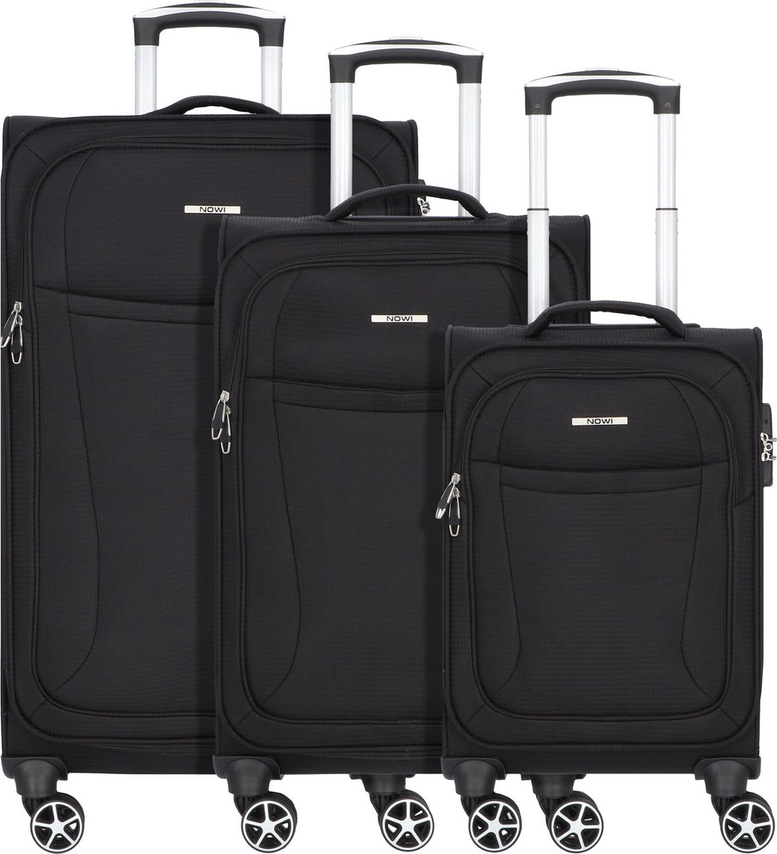 NOWI Edinburgh 4 wielen Kofferset 3-delig - Zachte bagage - TSA slot - schwarz