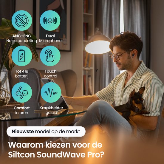 Siltcon® SoundWave Pro 1 - Draadloze Oordopjes – Oortjes Draadloos – Oordopjes – Oortjes - Bluetooth Oordopjes - Noise cancelling ANC+ENC - Universeel - BT 5.3 - Zwart