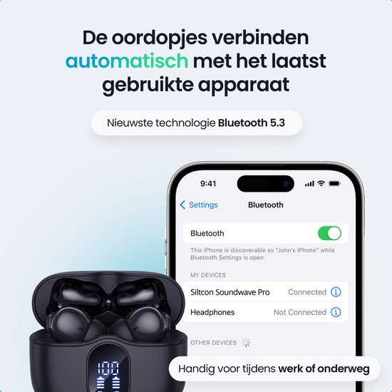 Siltcon® SoundWave Pro 1 - Draadloze Oordopjes – Oortjes Draadloos – Oordopjes – Oortjes - Bluetooth Oordopjes - Noise cancelling ANC+ENC - Universeel - BT 5.3 - Zwart