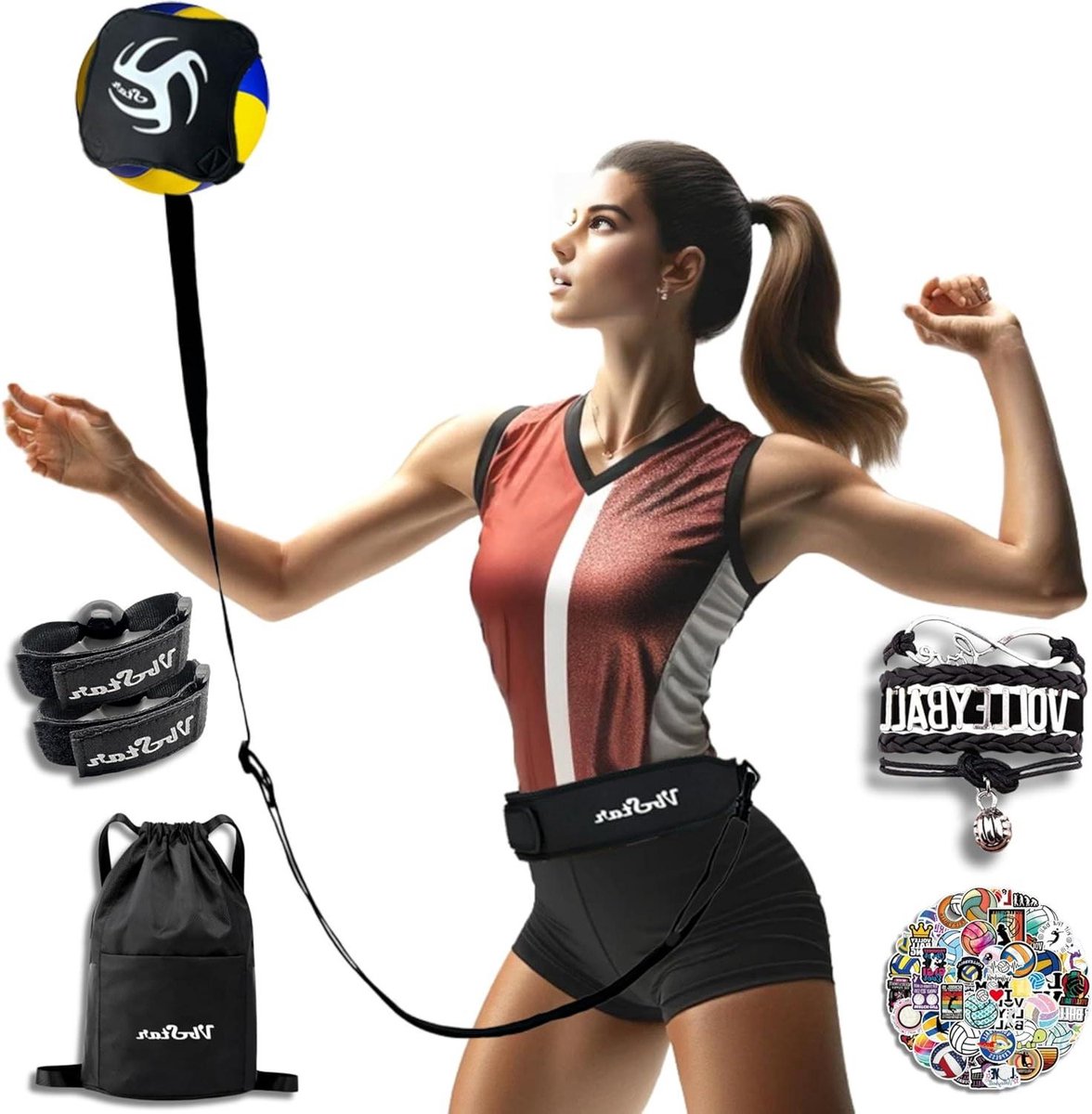 Volleybaltrainingsapparatuur - Oefen setting en spiking - Solo serveer- en spiketrainer - Volleybalcadeau - Bundelopties