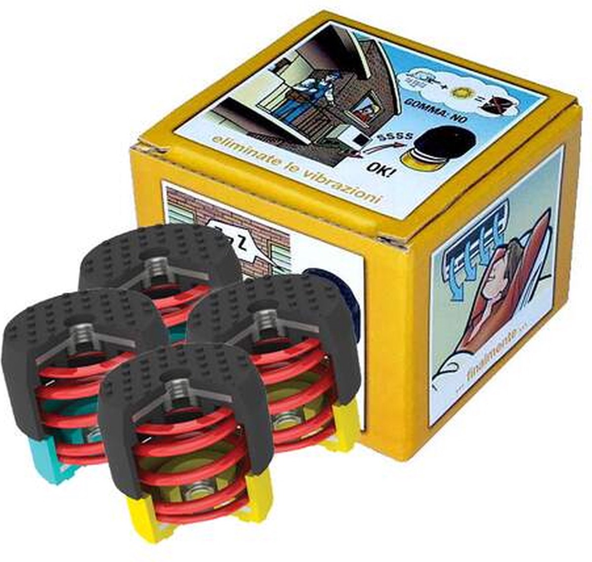 Soleco trillingsdemperset Geel 50-80kg M8 (2x Geel + 2x Blauw)