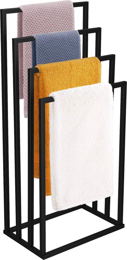 Springos Porte-serviettes - Salle de bain - Porte-serviettes - Porte-serviettes - Quatre bras - Métal - Zwart