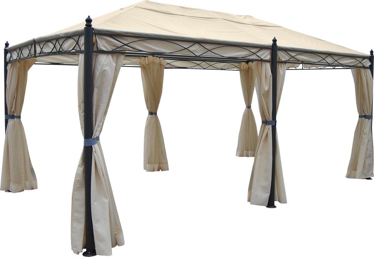 MCW Pergola Cadiz paviljoen stevig 7cm frame 5x3m ~ crème met zijwand + muggengaas