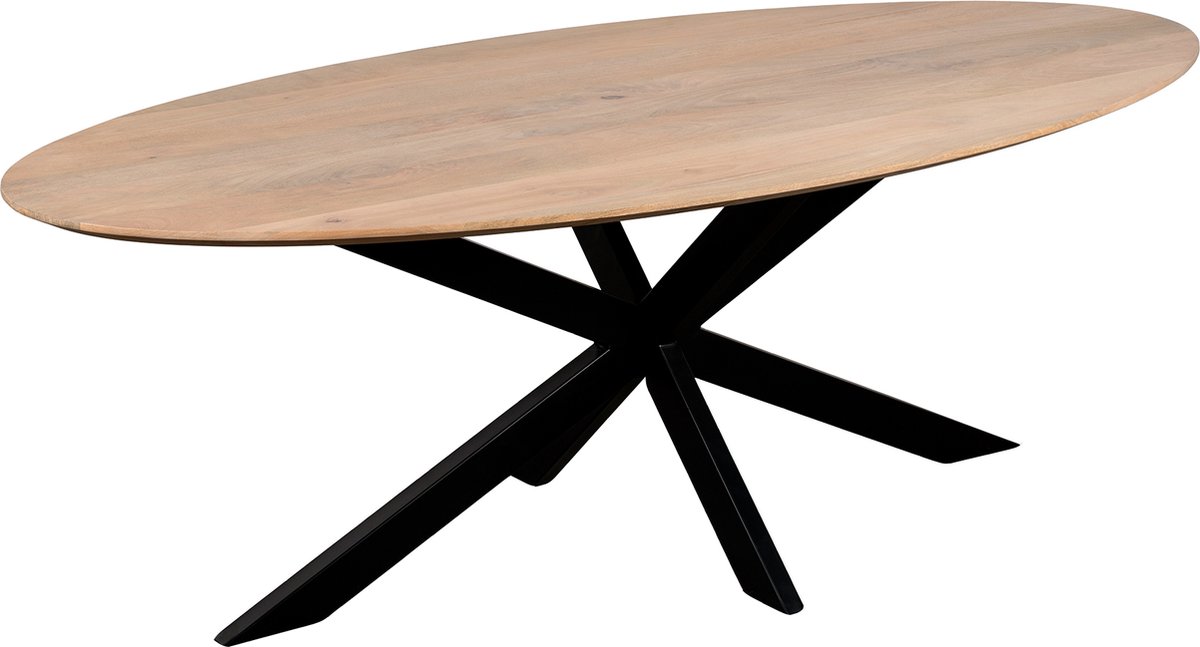 QUVIO Eettafel Sofia– Ovaal – 180x90 cm – Stalen kruispoot – FSC®-gecertificeerd mangohout – Naturel