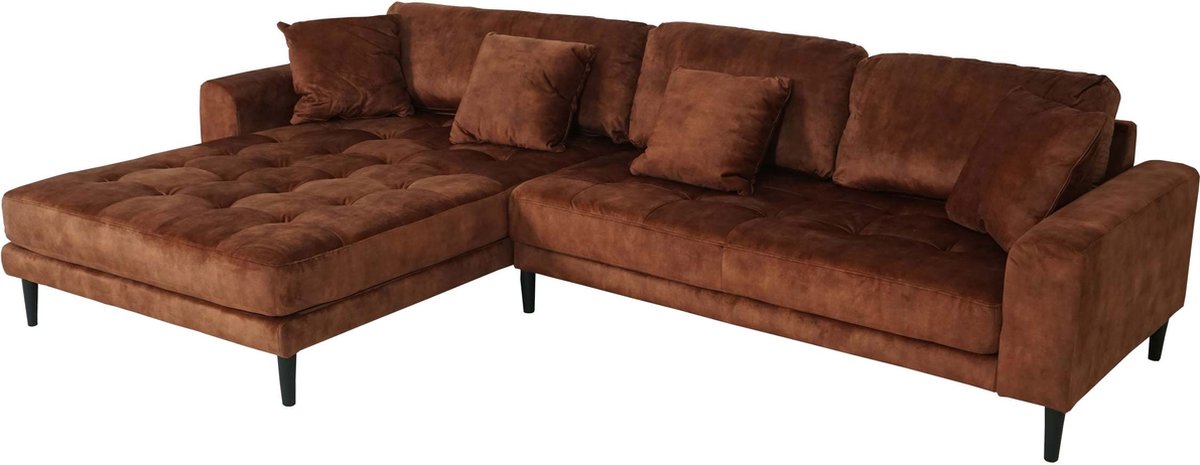 MCW Hoekbank -J54 bank 3-zits L-vormig liggedeelte links rechts 295cm ~ fluweel roestrood
