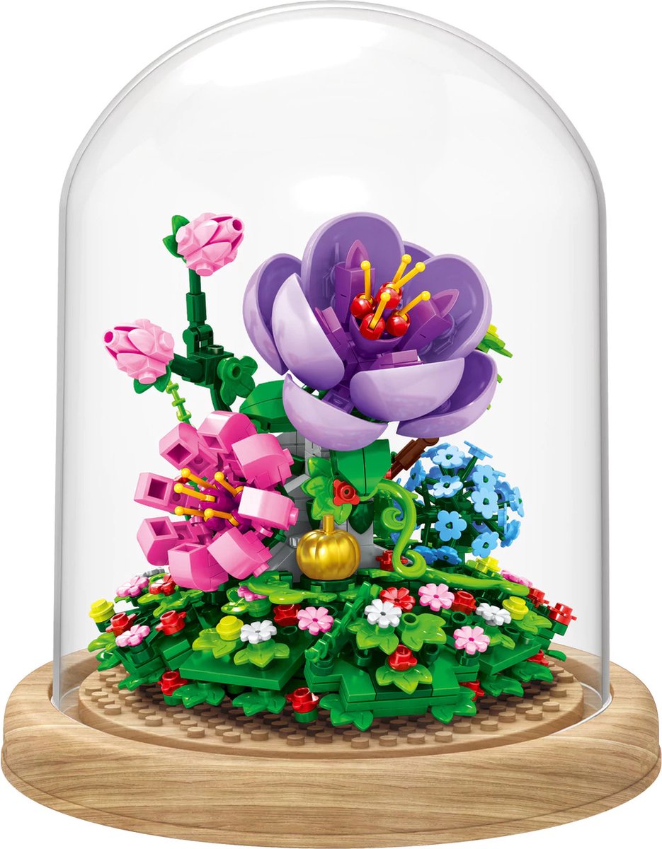 Zhe Gao Maarts Viooltjes rozen Bloemenboeket in Stolp | Botanical bloemenpracht | Classic Creator STEM speelgoed bloemen bouwpakket | niet compatibel met lego | modelbouw voor volwassenen en kinderen | 602 bloks | cadeau voor haar