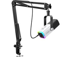 FIFINE - AM8T - Wit - USB / XLR Studio microfoon - PC-Gaming Met Flexibele Arm ( 66cm! ) - Geschikt voor PC/PS4/PS5 - RGB - Podcast - Gaming - Streaming