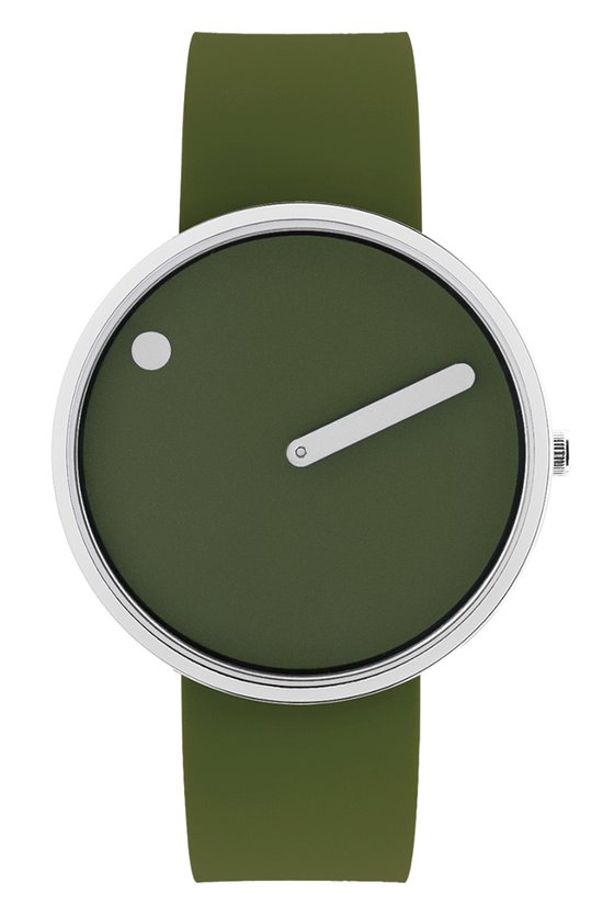 Montre unisexe Picto Design , cadran vert olive, bracelet de montre en caoutchouc de silicone vert olive 43396-7764S - 40 mm