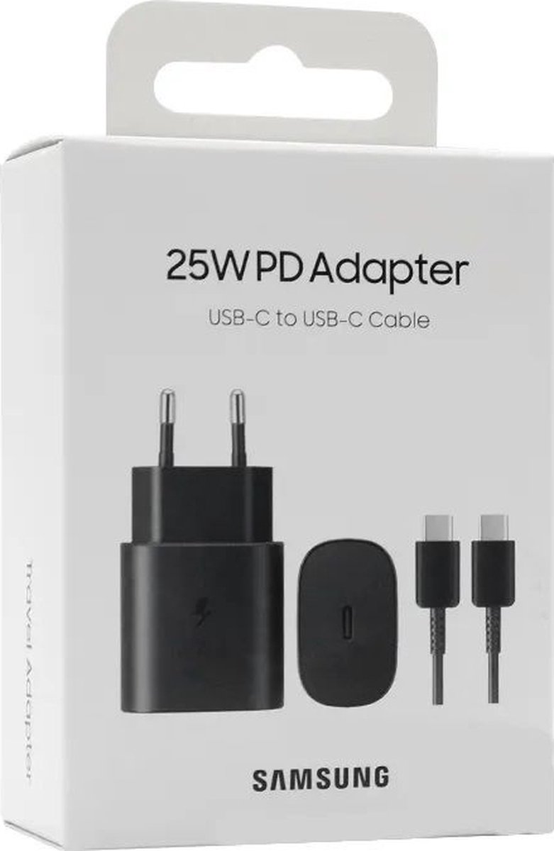 Samsung PD 25W Wall charger + cable- USB-C Snellader - Black