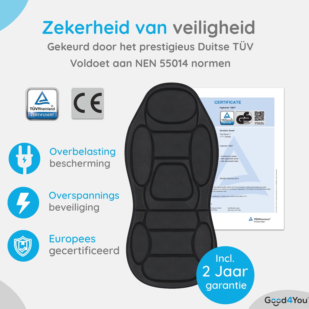 Good4You Massagestoel Auto - Massagekussen - Massage apparaat - Rug - Infrarood - Verwarmingsfunctie - Zwart – foto 7
