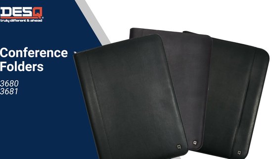 DESQ® - Conférencier A4 Noir - 8 Poches - Bloc-notes Inclus - Design Hollandais - Faux Cuir - Professional Look