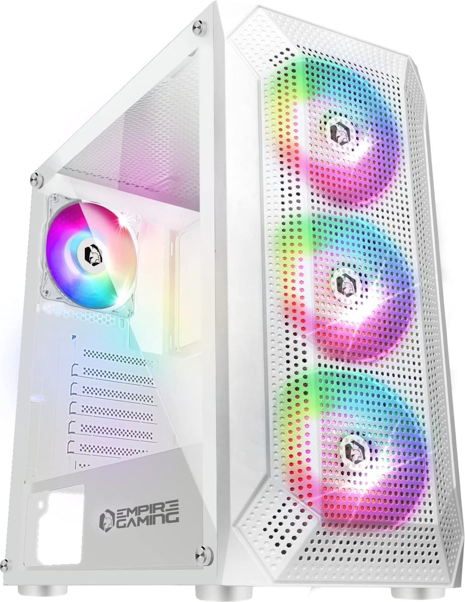 RGB Gaming PC Behuizing - ARGB Mid Tower ATX, mATX, ITX - Mesh Front - Acrylglas Zijwand - 4 x 120mm RGB Ventilatoren