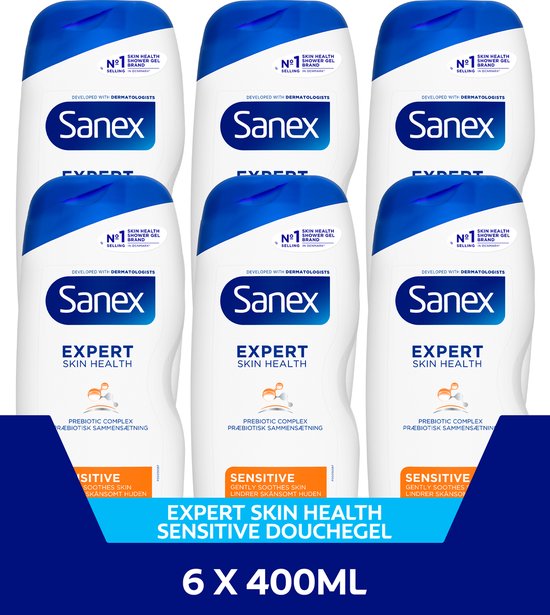 Sanex Expert Skin Health Sensitive Douchegel - 6 x 400ml - Voor Gevoelige Huid - Voordeelverpakking