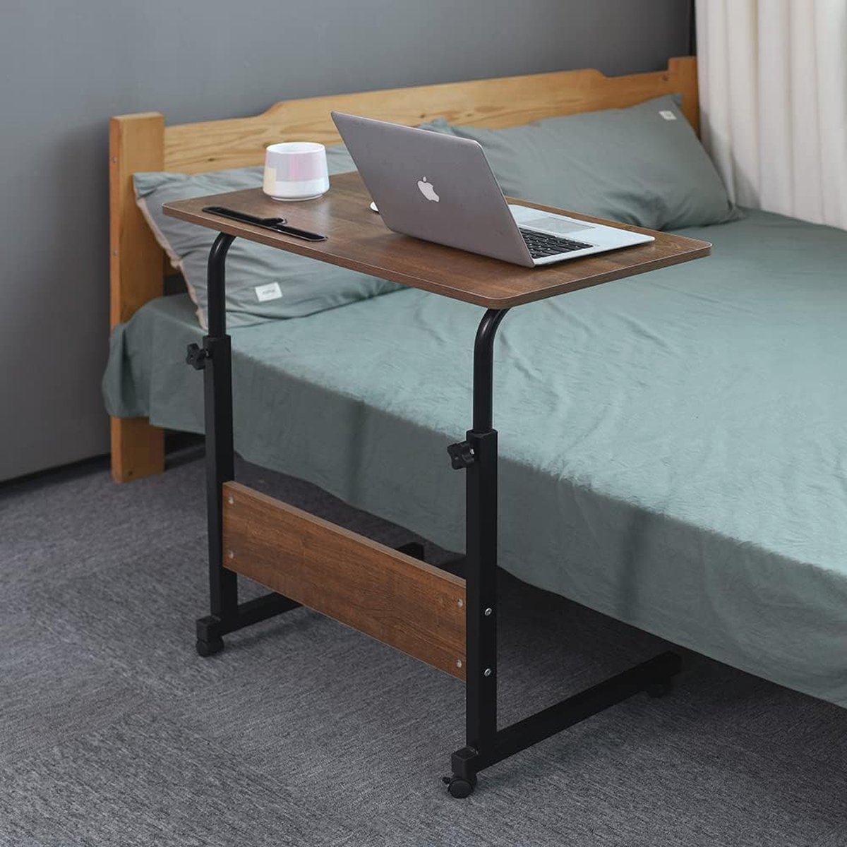 Verstelbare Bijzettafel met Wielen - Draagbaar Bureau voor Laptop en Koffie (80 x 40 cm)