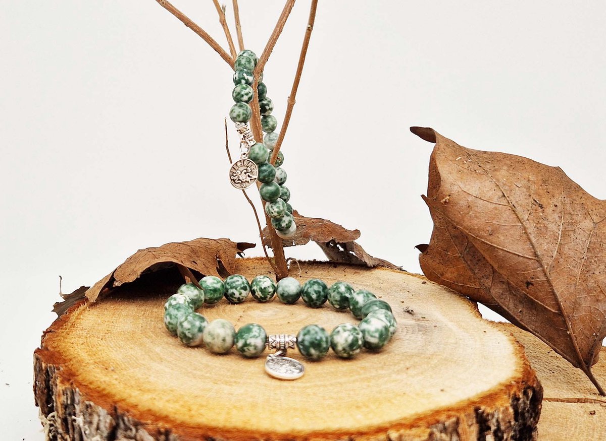 Handgemaakte natuursteen Geluksarmband met hanger "Astrologische Symbolen " Qinghai hade " -10 mm diameter van de korrel- Diameter armband 20 cm - Kies je favoriete Astrologische Symbolen - Een mooi cadeau voor familie en vrienden