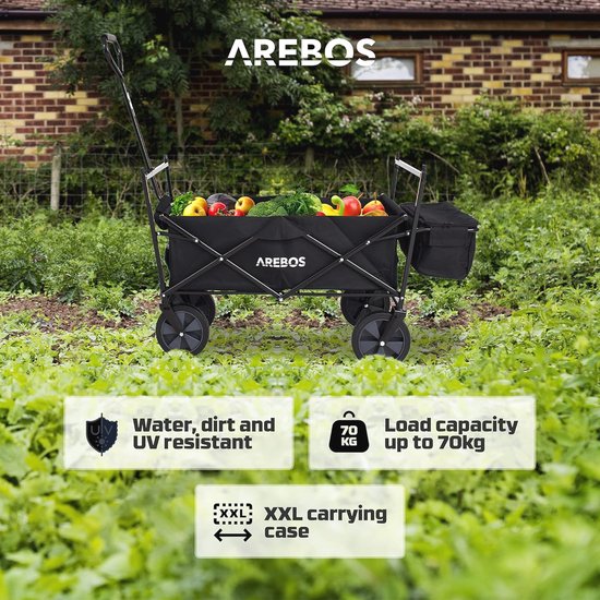 Opvouwbare Bolderkar met Dak - Handkar met Luchtbanden - 70 kg Draagvermogen - 360° Draaibare Voorwielen - Zwart van Artestar — afbeelding 3