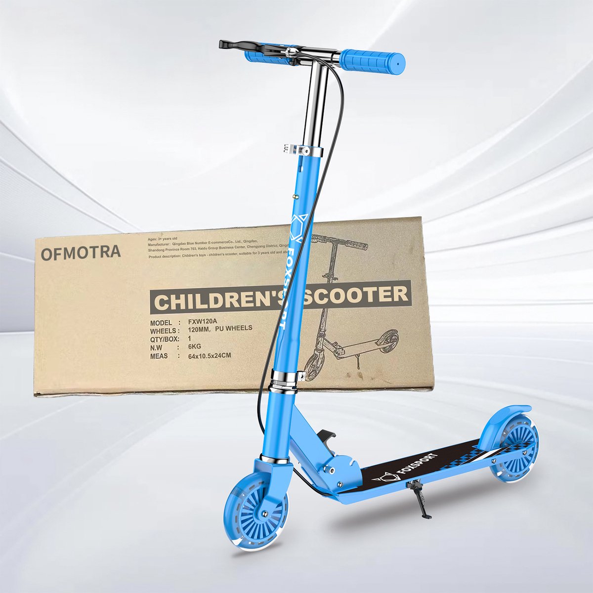 OFMOTRA Kinderstep - Scooter - met LED wielen - Opvouwbaar - Drie instelbare hoogte - met voetrem en handrem - Draagkracht tot 100 kg - Blauw — afbeelding 4