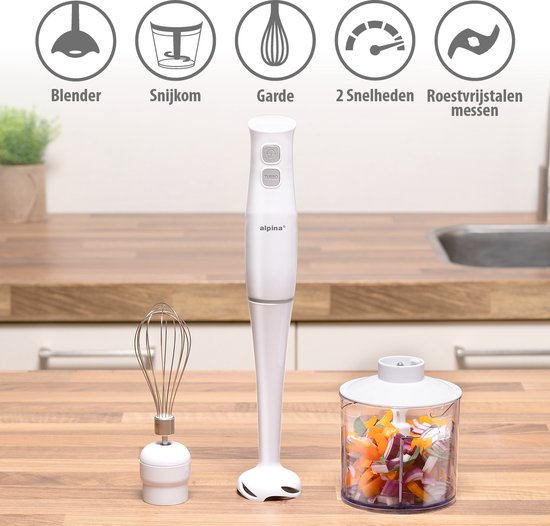 alpina Staafmixer Set - Handmixer met Hakmolen, Pureerstaf en Garde - Elektrische Mixer en Blender 400W - Wit van Merkloos — afbeelding 2