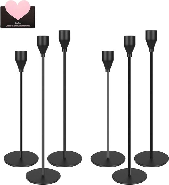 Set de 6 bougeoirs noirs - 33/29/24 cm - Bougeoir de mariage - Grand bougeoir pour ornements de salon et de dîner