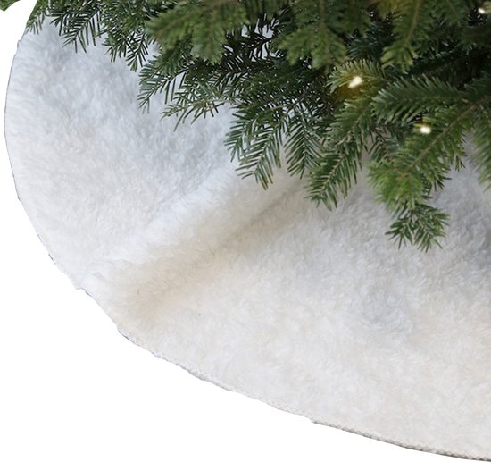 Unique Living kerstboomrok - wit - D90 cm - polyester - pluche - kerstboomkleed