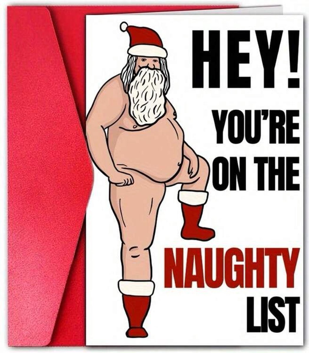 Enluxe Verjaardagskaart met Humor - 'HEY! You're On The Naughty List' – Ideaal voor Iedereen die van een Grap Houdt – Luxe Envelop Inbegrepen"