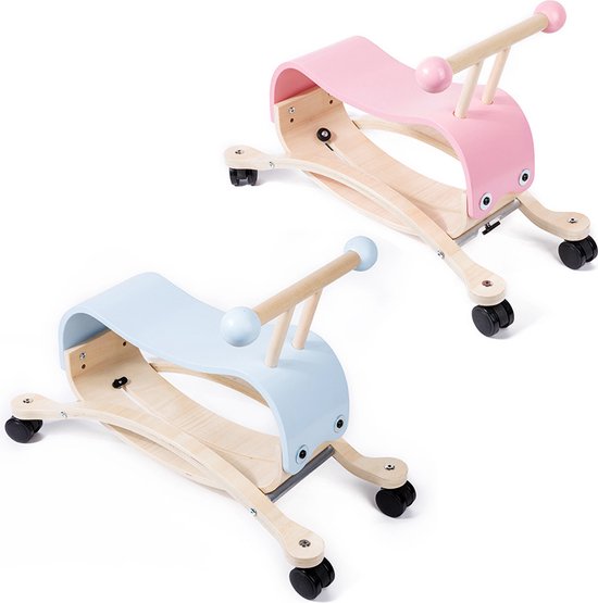 3-in-1 Houten Loopfiets/Loopauto – Eenvoudig om te Bouwen tot Hobbelpaard/Schommelstoel Zonder Gereedschap Roze
