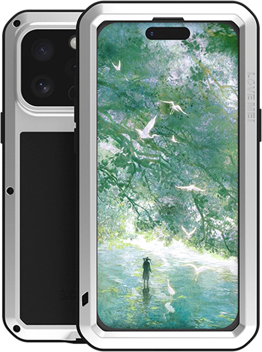 Love Mei Case geschikt voor iPhone 16 Pro Max - Metalen Extreme Protection Hoes - Grijs