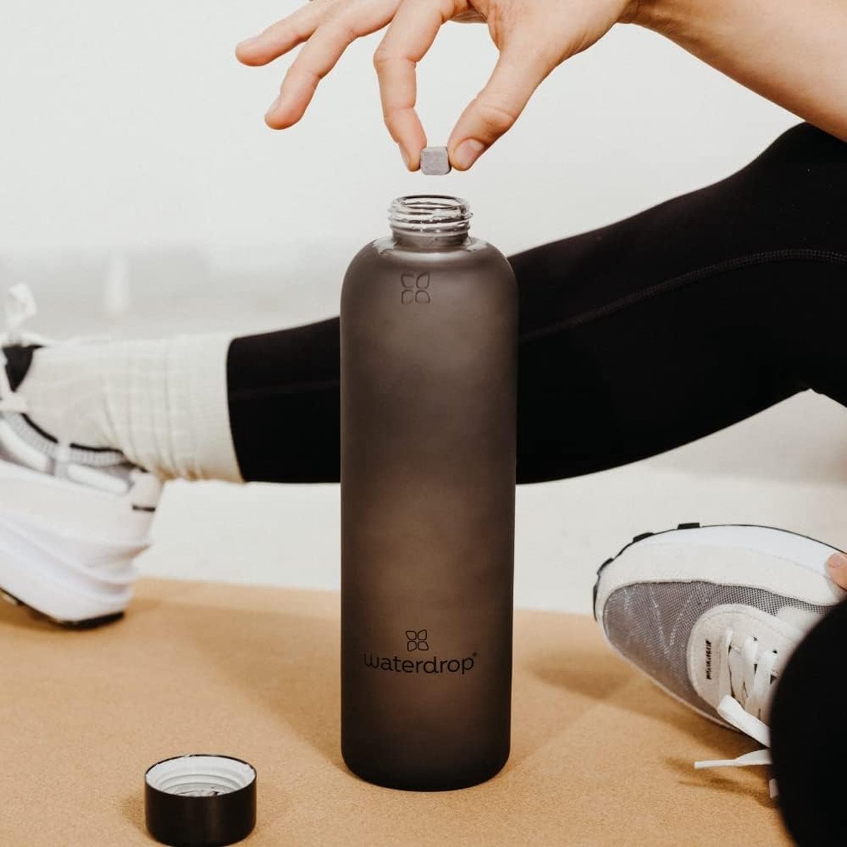 Waterdrop® Bouteille Water en verre | Bouteille en Verres 400 ml | Avec couvercle en
