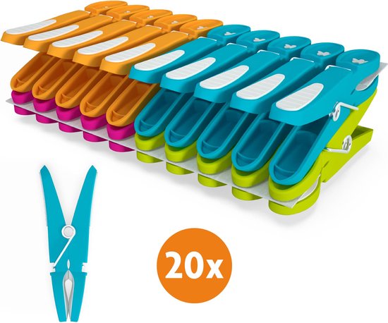 LaundrySpecialist Wasknijpers soft grip - 20 stuks - extra lang en stevig - wasknijpers plastic - wasknijpers kunststof - knijpers plastic - Made in EU