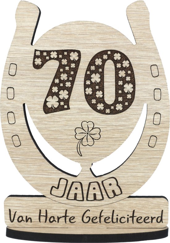 70 jaar - houten verjaardagskaart - wenskaart om iemand te feliciteren - kaart 70ste verjaardag - 12.5 x 17.5 cm