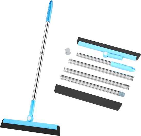 Raclette à Water avec manche télescopique - 38 cm - Double lèvre en caoutchouc - Manche 150 cm en 4 pièces - Pour bois, Glas, carrelages, Water, Cheveux et poussière