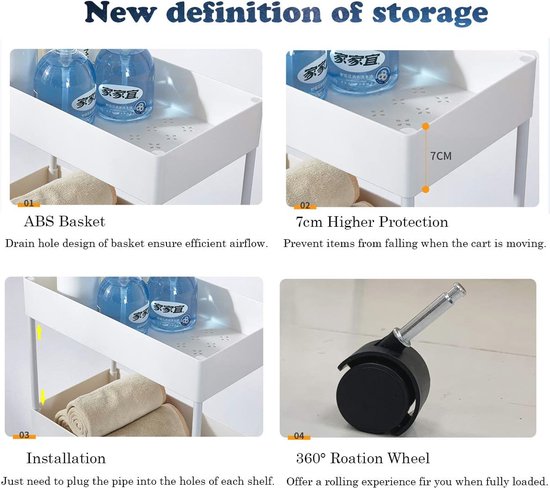 Slanke opbergwagen, 5 niveaus, smalle keukenrollende kar op wielen, voor kleine ruimte, mobiele opbergwagen met metalen handvat voor badkamer (30 cm
