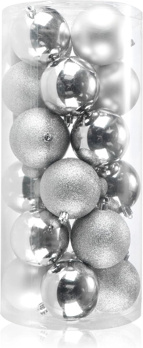onbreekbare 24 x kerstballen, Kleur zilveren rand-kerstboomballen van kunststof voor Kerstmis, boomversiering voor de kerstboom met hangers