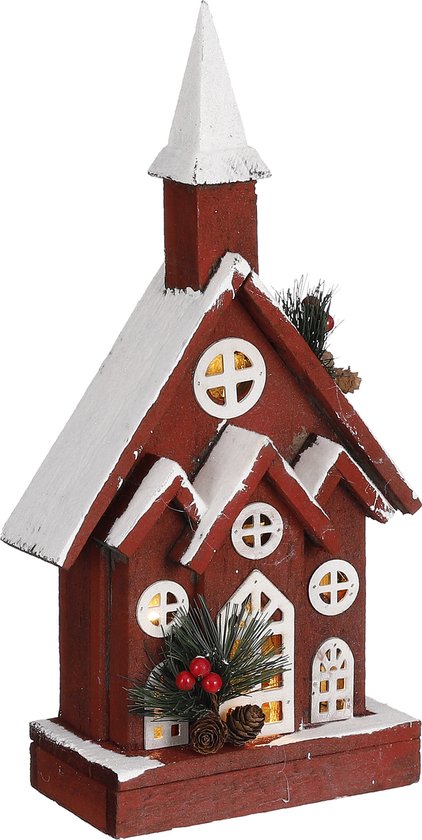 Kersthuisje Huis rood 20 led battery operated - l18xw10xh41cm