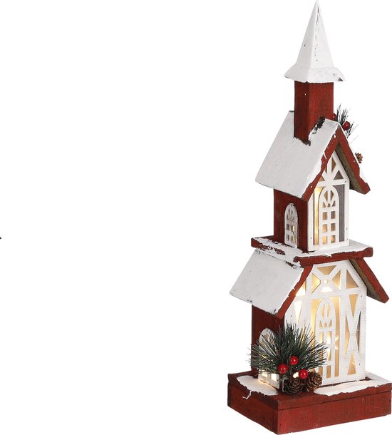 Kersthuisje Huis rood 10 led battery operated - l14xw10xh45cm