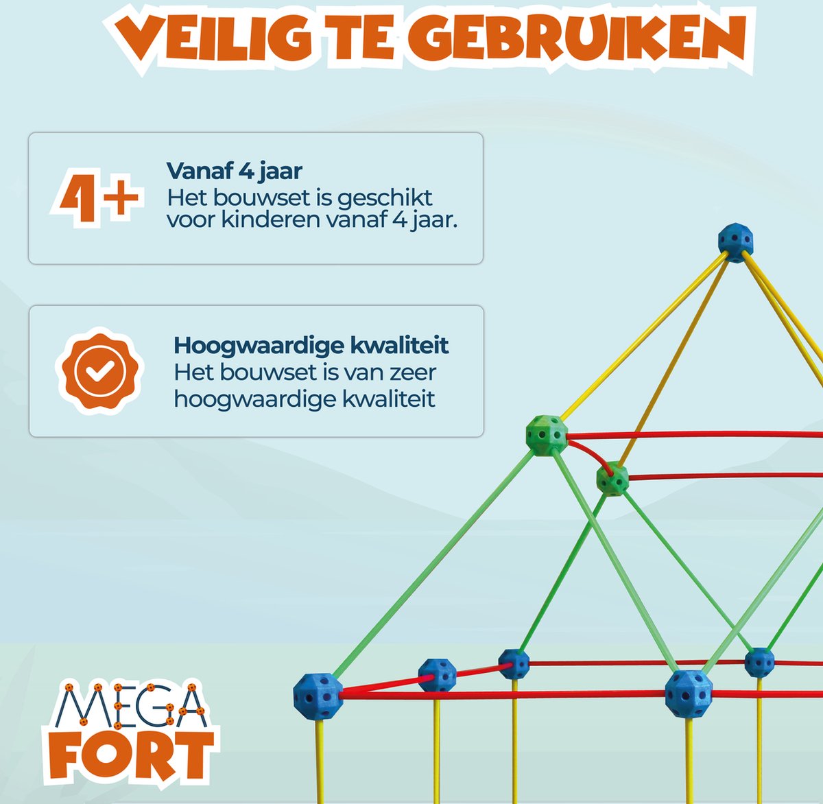MEGAFORT Fort Bouwpakket Glow in the Dark - Hut & Fort Bouwen - 120 Delen, Stokken 42,5 cm - Speeltent - Speelgoed 4 Jaar - Montessori Speelgoed — afbeelding 4